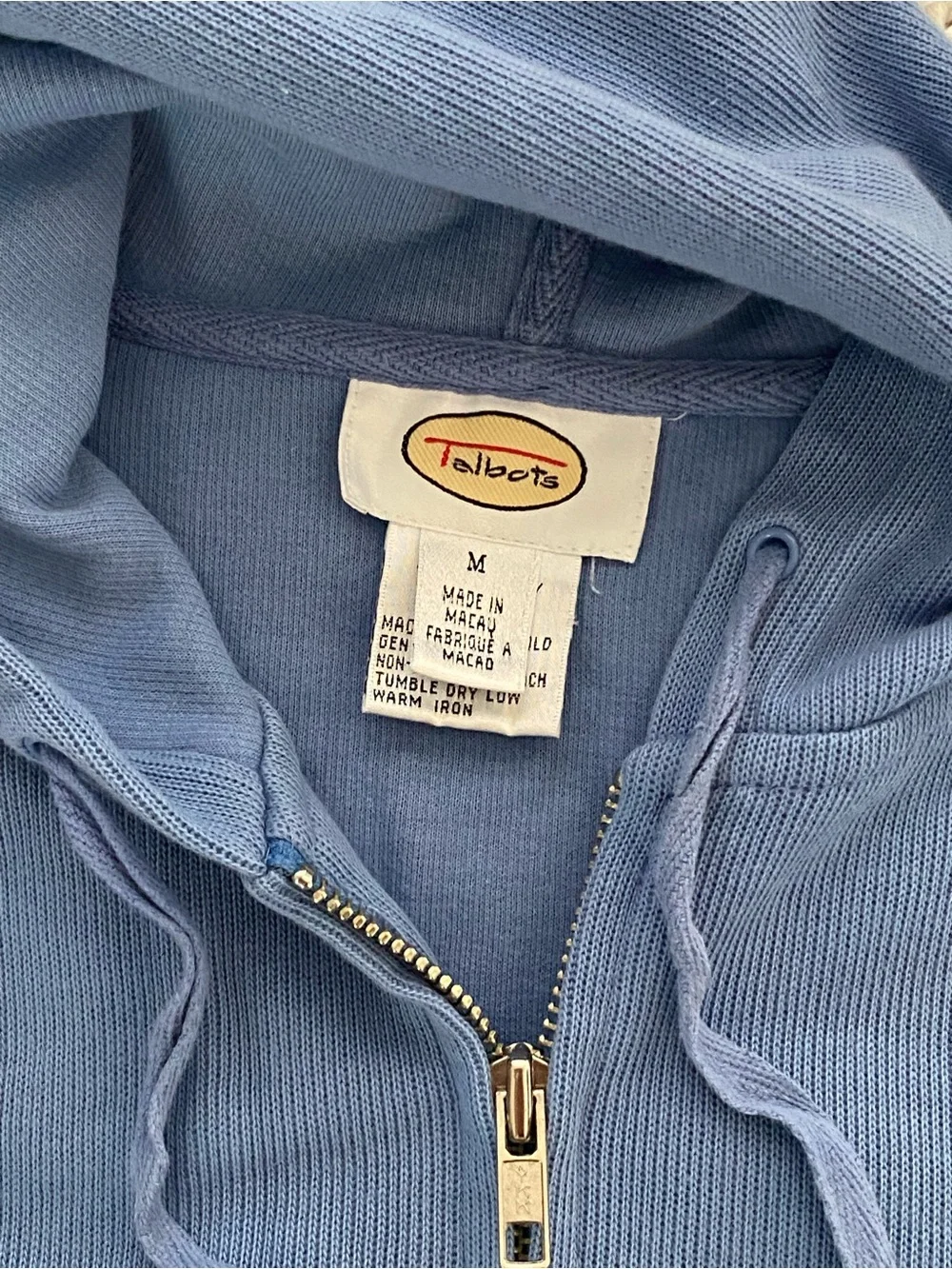 Talbots Periwinkle Blue Cotton Zip Hoodie with Hood